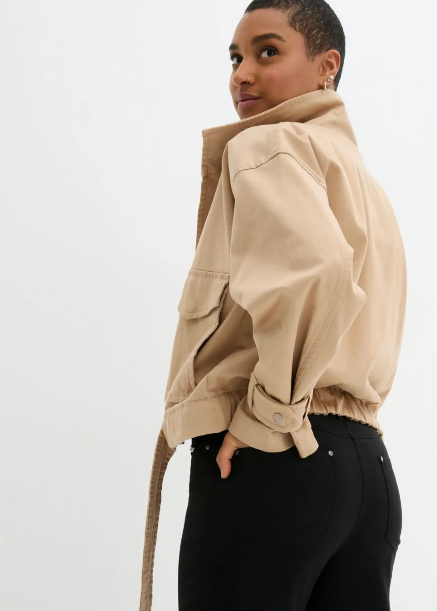 Pantalón elástico de bengalina con cintura cómoda de corte recto Mujer Pantalones