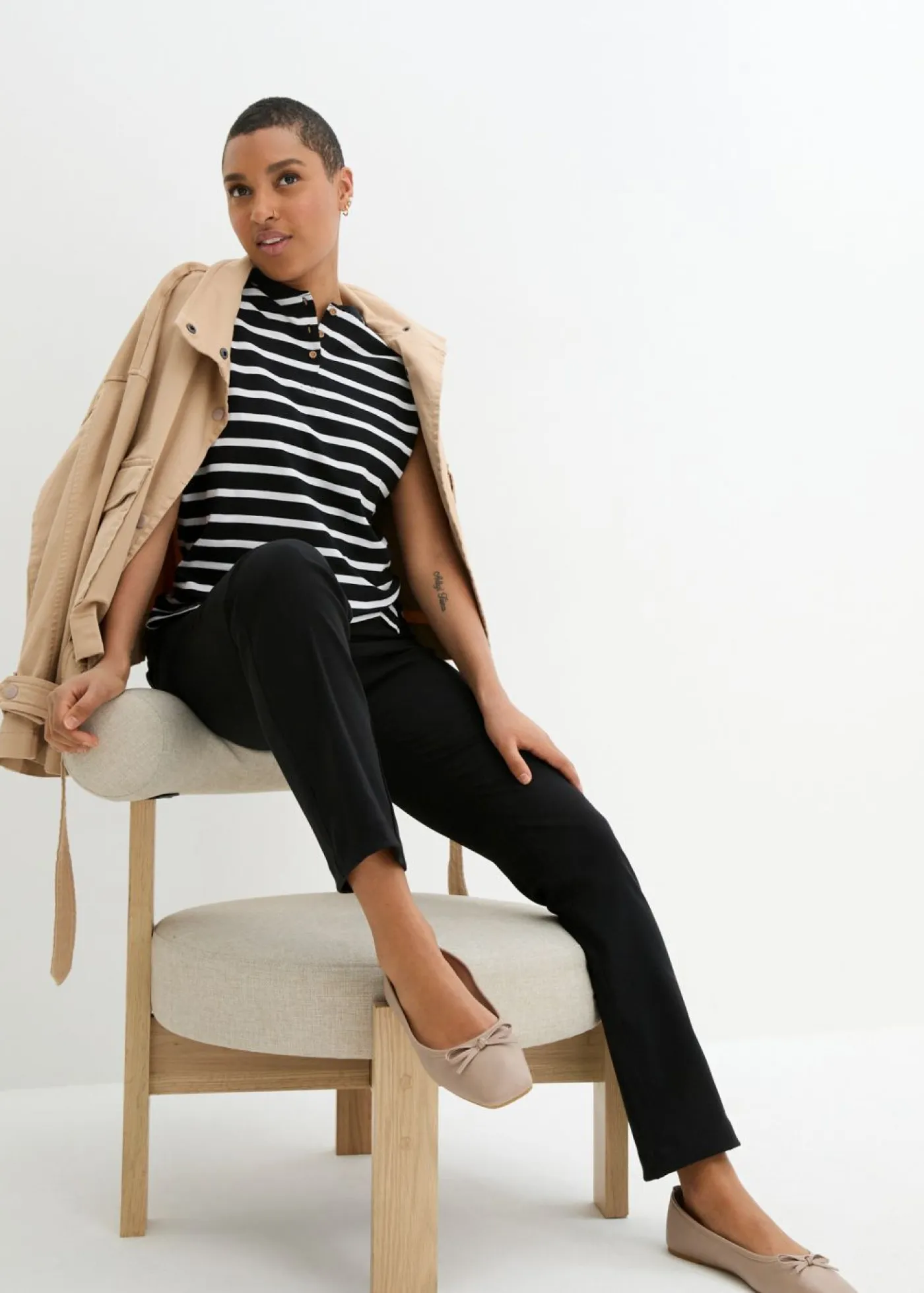 Pantalón elástico de bengalina con cintura cómoda de corte recto Mujer Pantalones