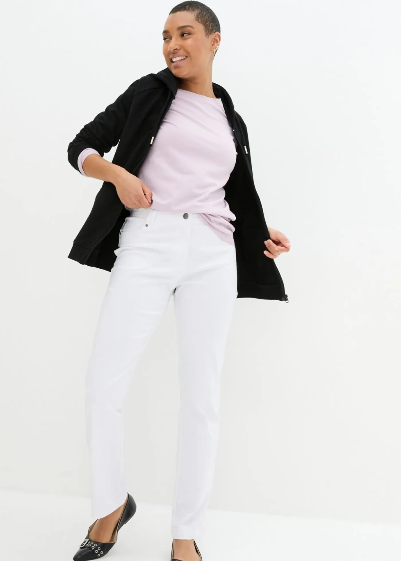 Outlet Pantalón elástico de bengalina con cintura cómoda de corte recto Mujer Pantalones