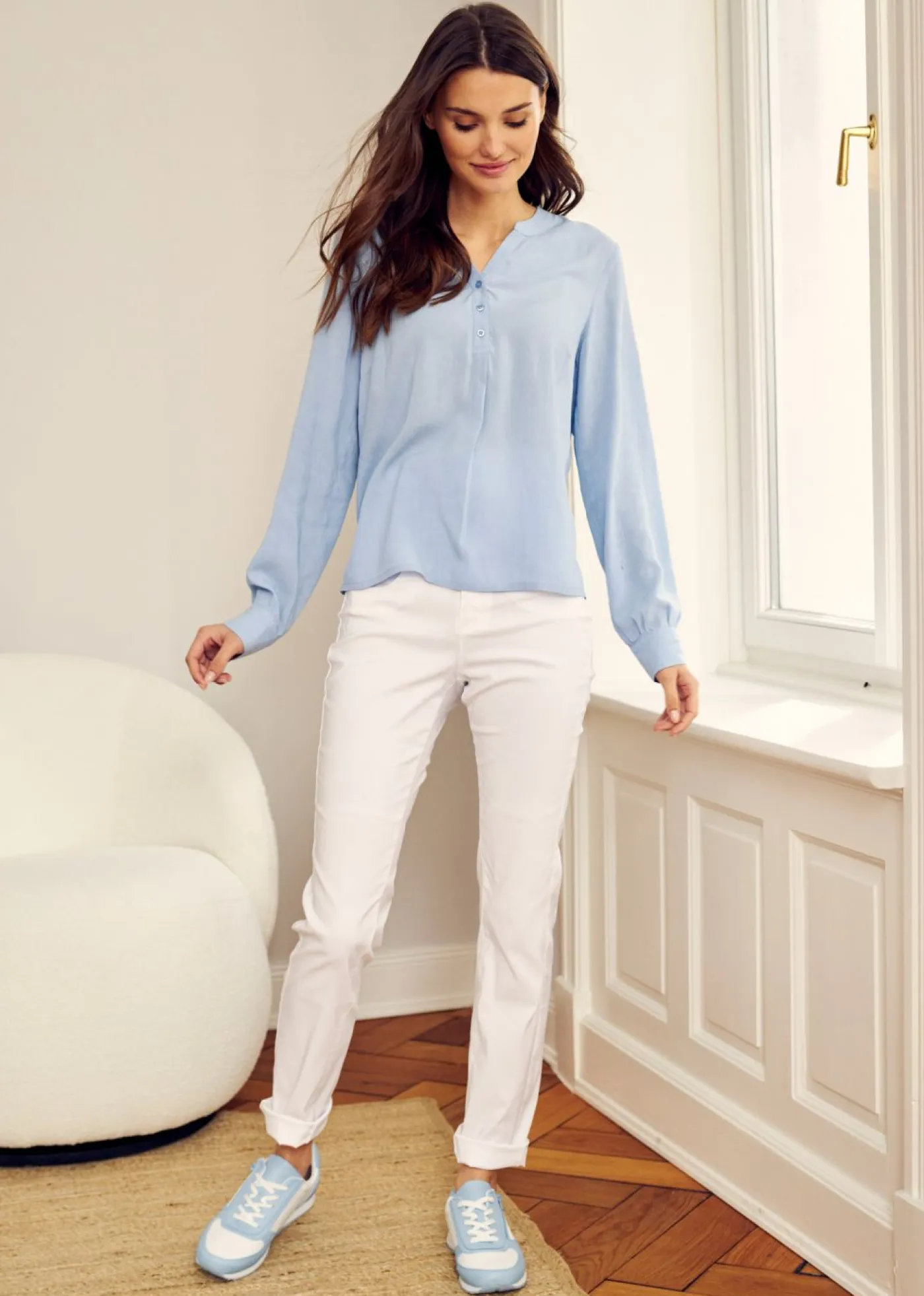 Pantalón elástico de corte recto de bengalina Mujer Pantalones