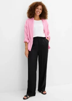 Pantalón elástico de viscosa con cinturilla cómoda Mujer Pantalones