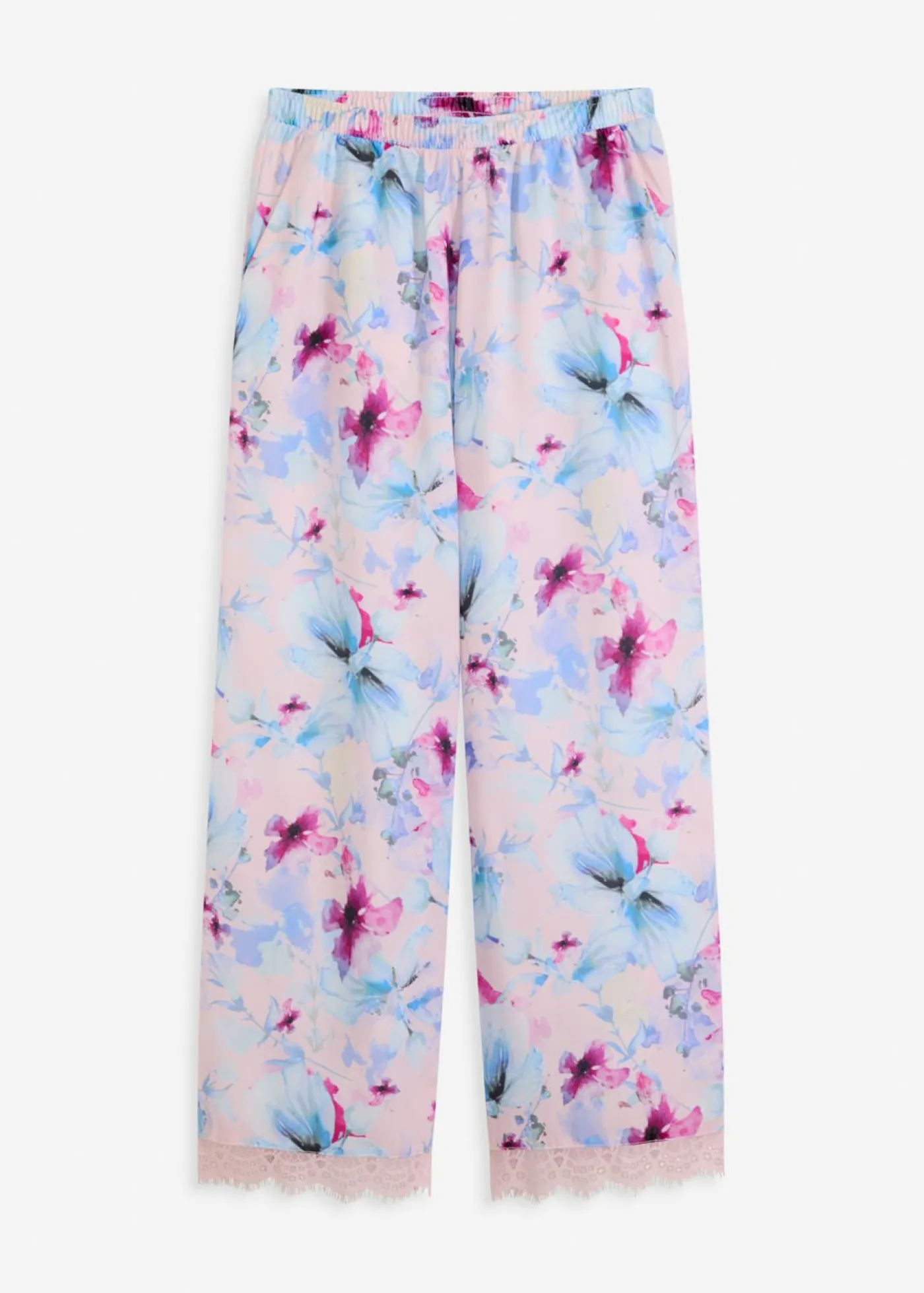 New Pantalón largo de pijama de satén brillante Mujer Ropa Para Dormir