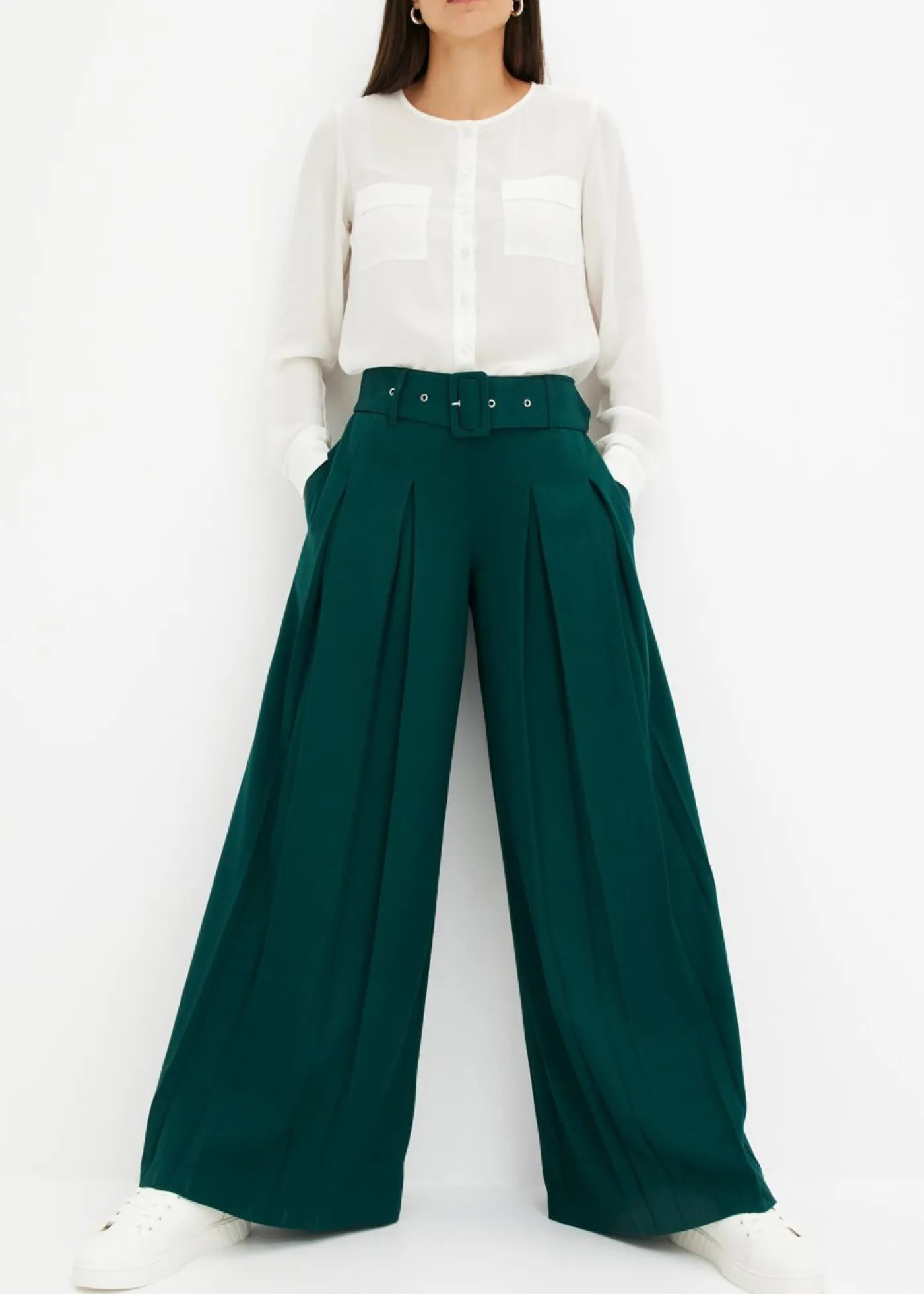 New Pantalón Marlene ancho con mezcla de viscosa fluida Mujer Pantalones|Tallas Pequeñas
