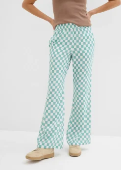 Pantalón Marlene de viscosa fluida con estampado de cuadros Mujer Pantalones