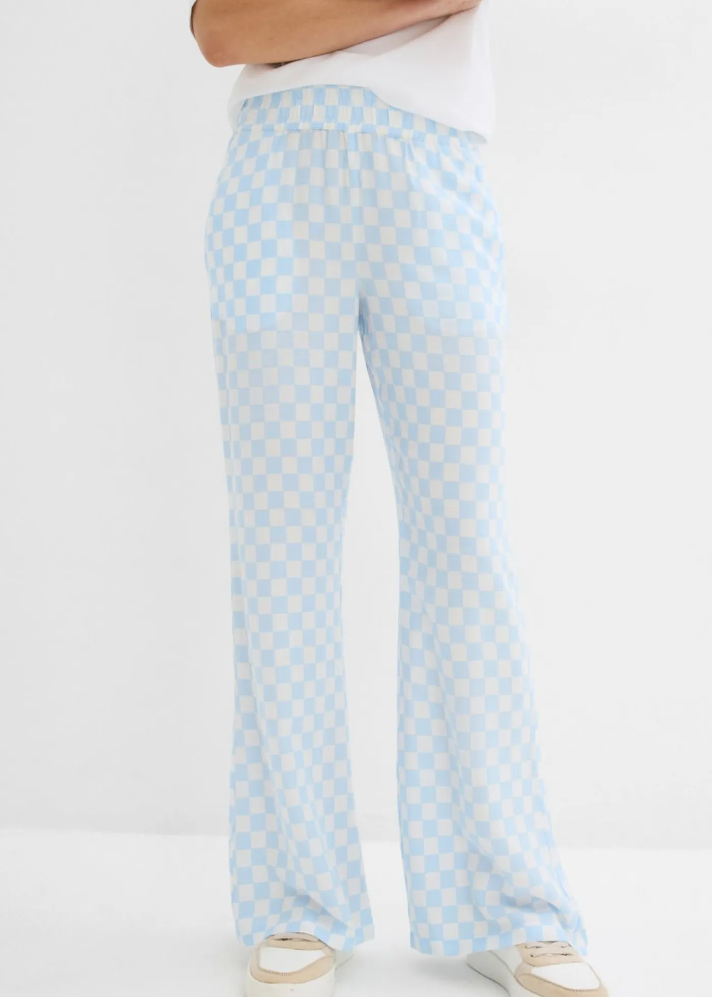 Pantalón Marlene de viscosa fluida con estampado de cuadros Mujer Pantalones