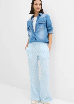 Pantalón Marlene de viscosa fluida con estampado de cuadros Mujer Pantalones