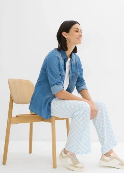 Pantalón Marlene de viscosa fluida con estampado de cuadros Mujer Pantalones