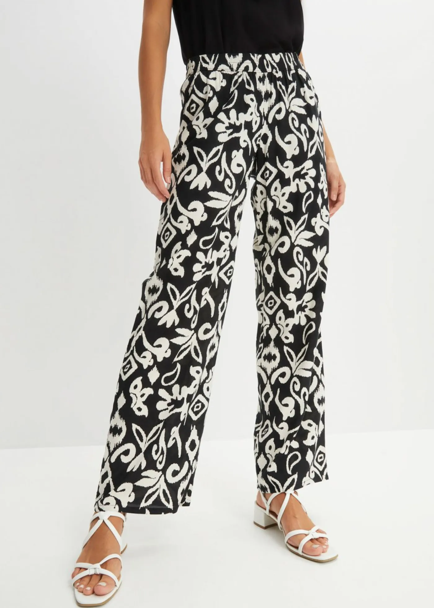 Pantalón Marlene estampado de viscosa fluida Mujer Pantalones|Tallas Pequeñas