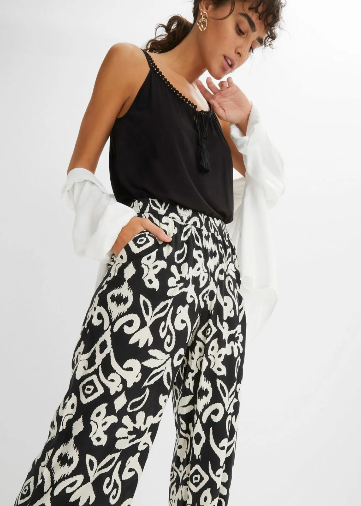 Pantalón Marlene estampado de viscosa fluida Mujer Pantalones|Tallas Pequeñas