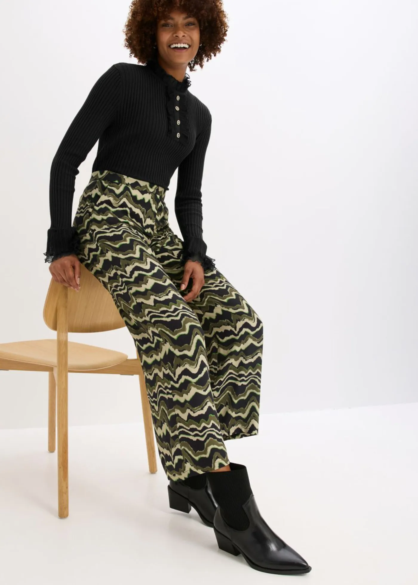Outlet Pantalón palazzo de crepé de viscosa Mujer Pantalones