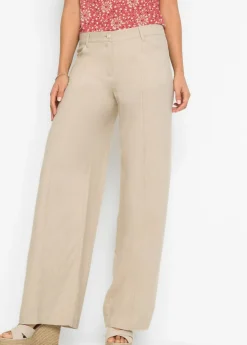 Online Pantalón palazzo de mezcla de lino Mujer Pantalones|Tallas Pequeñas