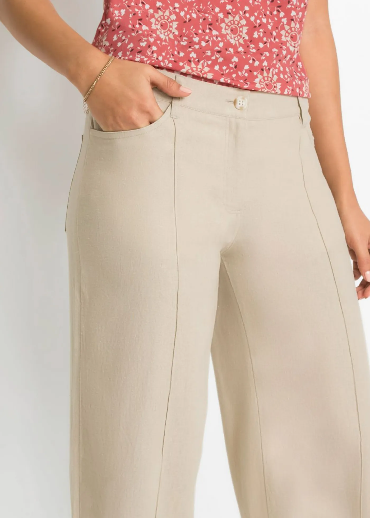 Online Pantalón palazzo de mezcla de lino Mujer Pantalones|Tallas Pequeñas