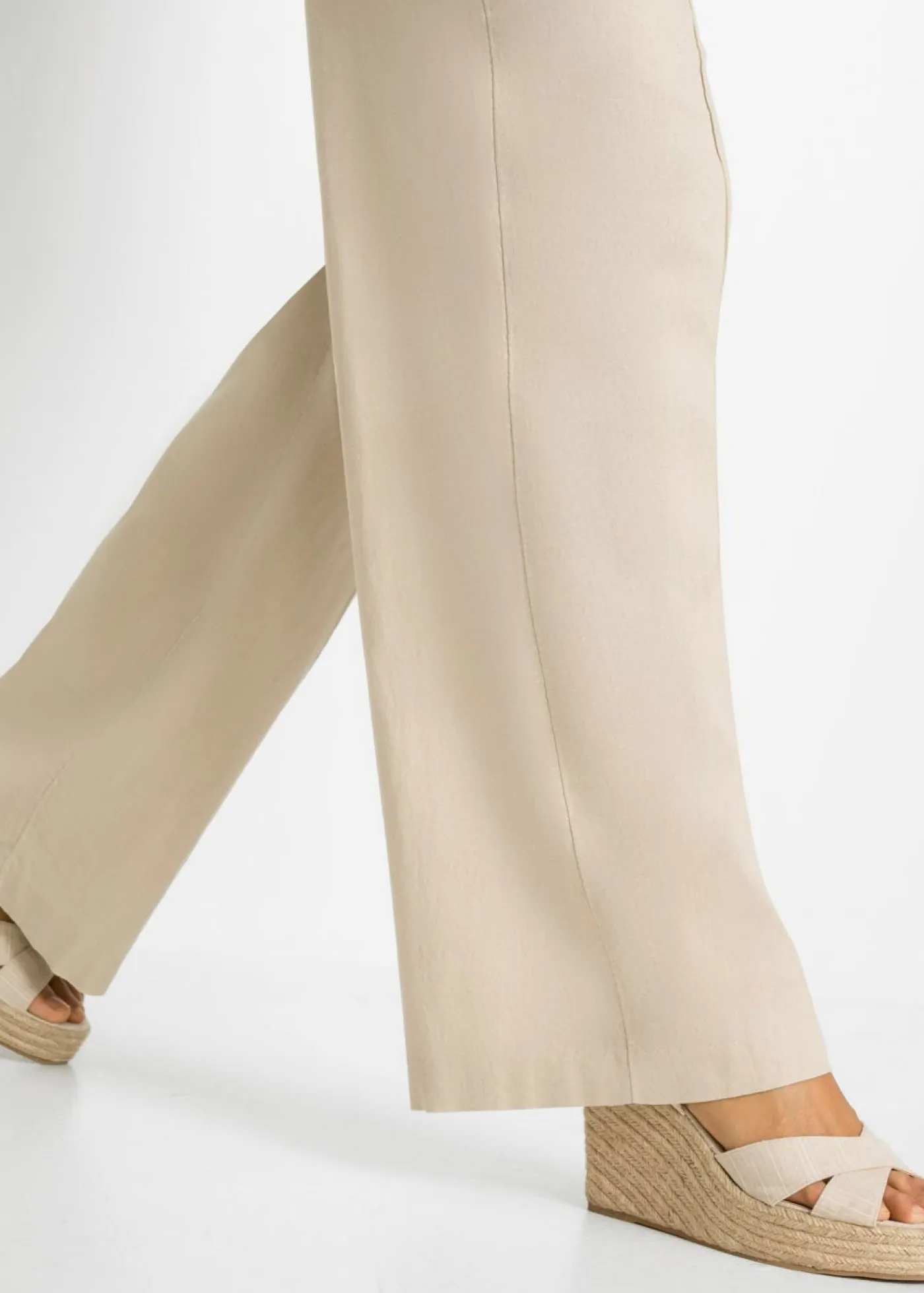 Online Pantalón palazzo de mezcla de lino Mujer Pantalones|Tallas Pequeñas