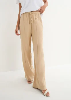 Discount Pantalón palazzo de mezcla ligera de viscosa y lino Mujer Esenciales|Pantalones