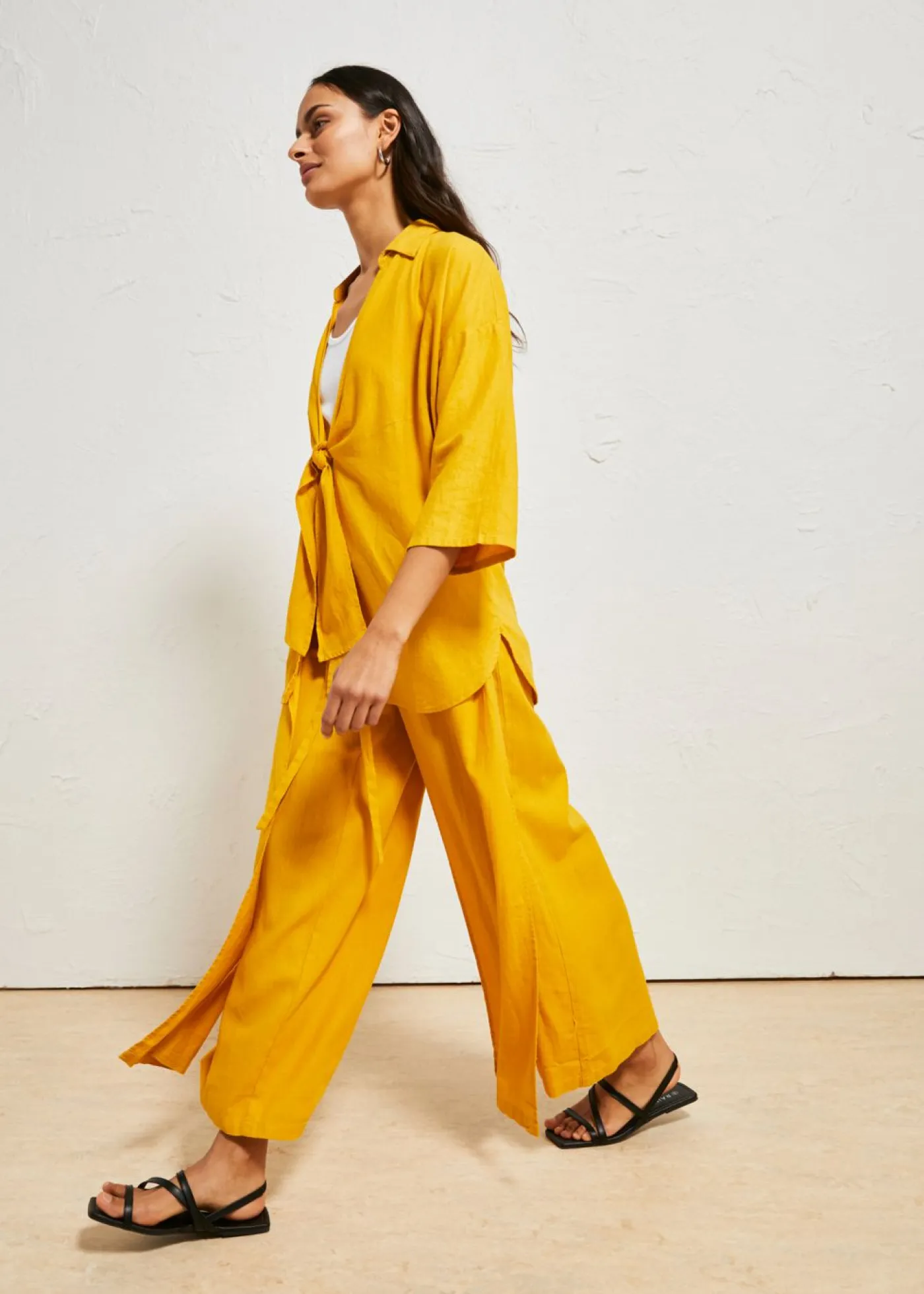 Best Pantalón palazzo de mezcla de lino Mujer Pantalones