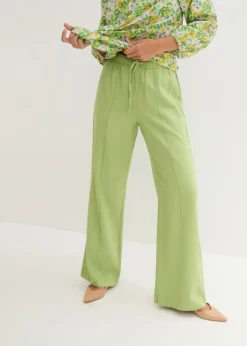 Sale Pantalón palazzo de mezcla ligera de viscosa y lino Mujer Esenciales|Pantalones