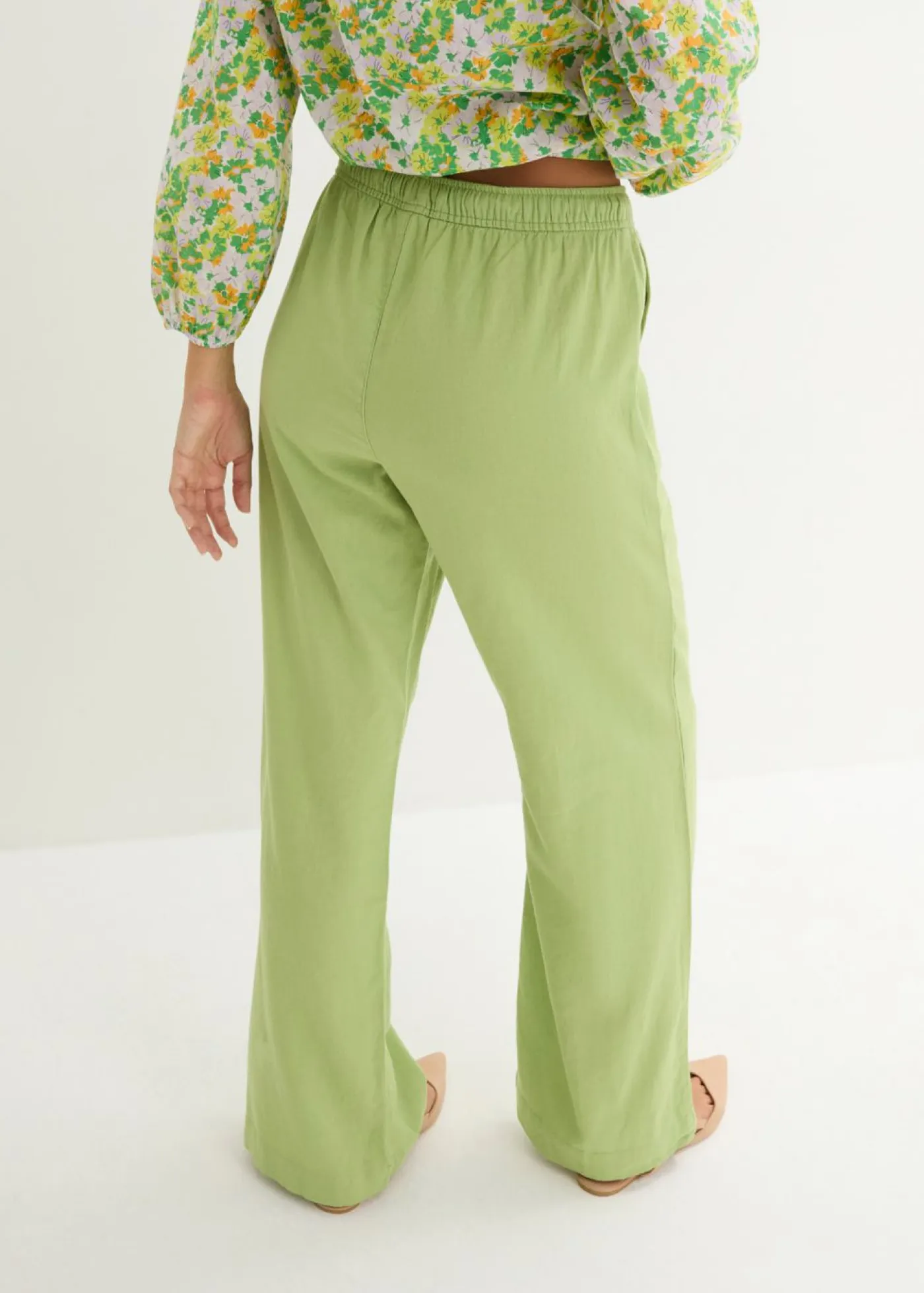 Sale Pantalón palazzo de mezcla ligera de viscosa y lino Mujer Esenciales|Pantalones