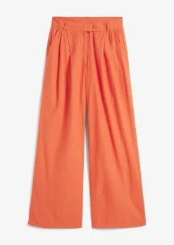 Online Pantalón palazzo de mezcla ligera de viscosa y lino Mujer Esenciales|Pantalones