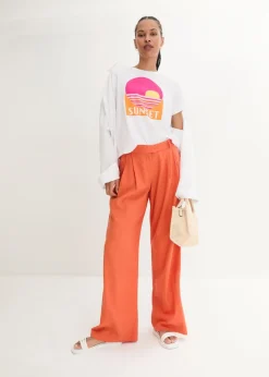 Online Pantalón palazzo de mezcla ligera de viscosa y lino Mujer Esenciales|Pantalones