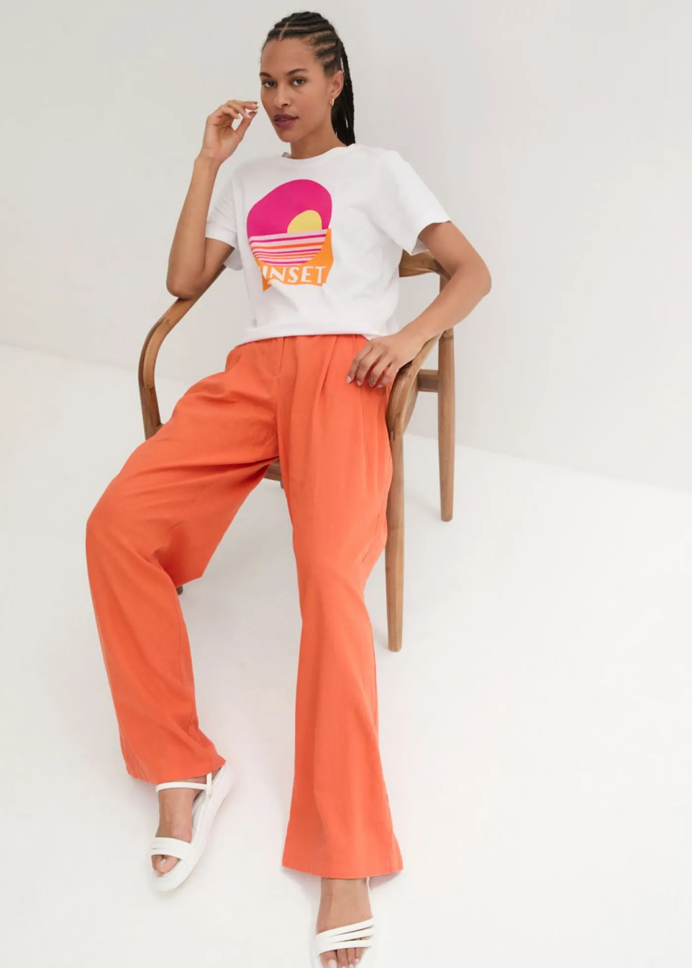 Online Pantalón palazzo de mezcla ligera de viscosa y lino Mujer Esenciales|Pantalones