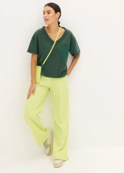 New Pantalón palazzo de mezcla de lino ligero Mujer Pantalones|Novedades