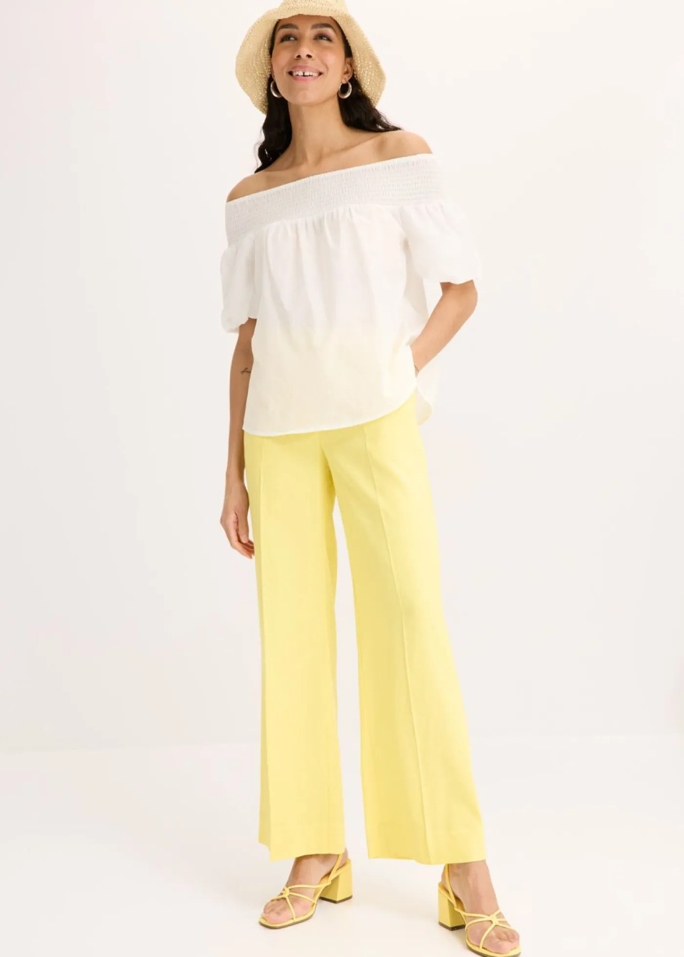 Outlet Pantalón palazzo de mezcla de lino Mujer Pantalones