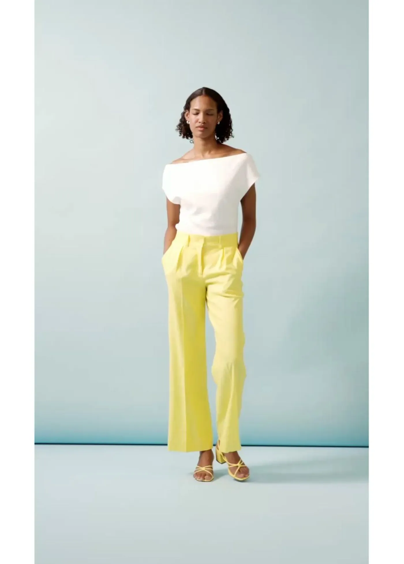 Outlet Pantalón palazzo de mezcla de lino Mujer Pantalones