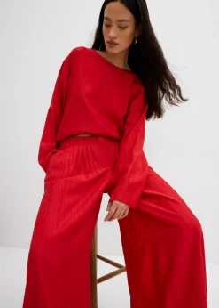 Sale Pantalón palazzo de mezcla de viscosa arrugada con estructura Mujer Conjuntos De Ropa|Esenciales