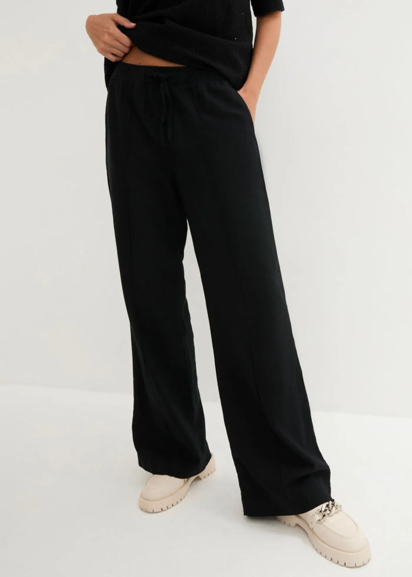 Best Pantalón palazzo de mezcla ligera de viscosa y lino Mujer Esenciales|Pantalones