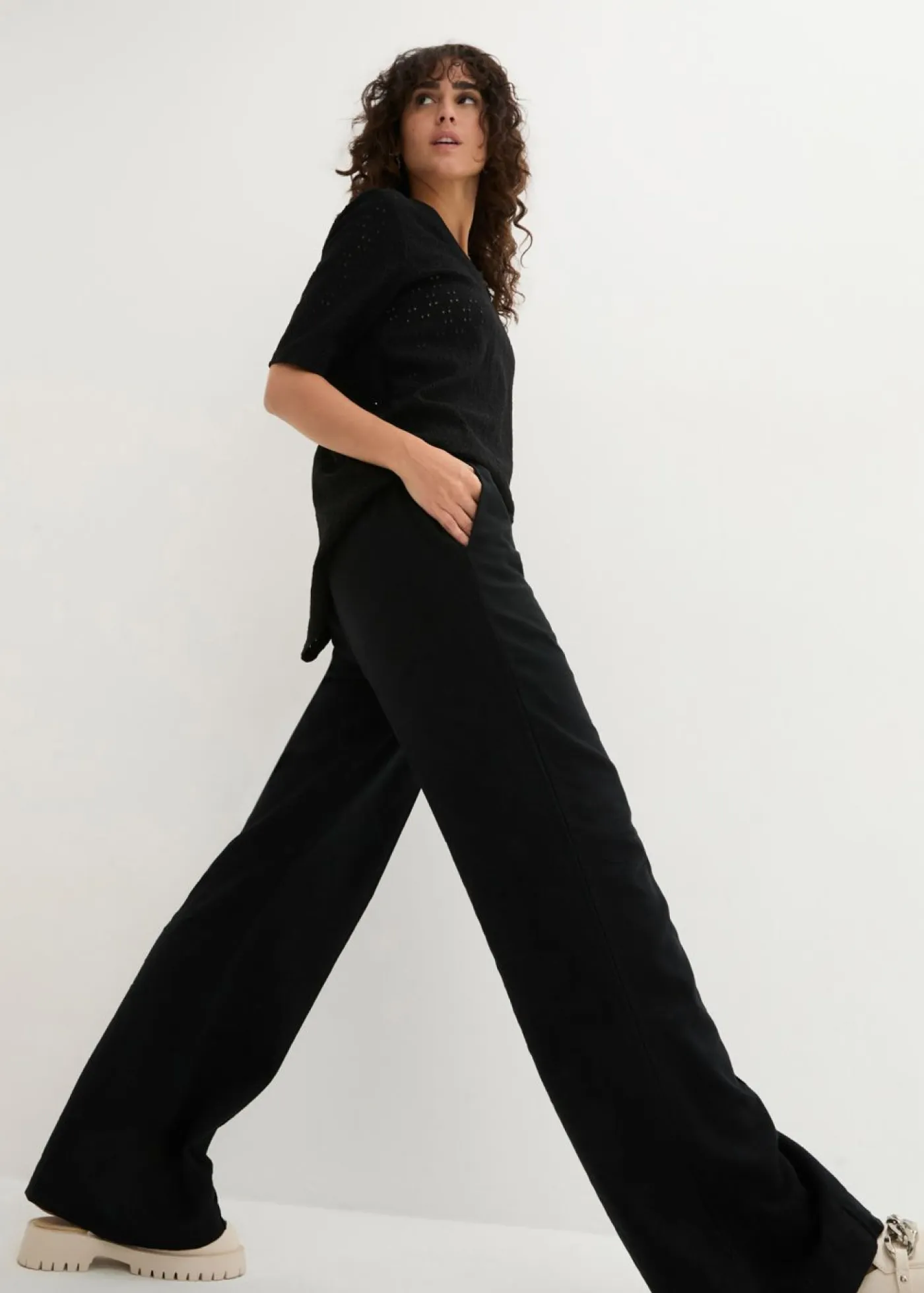 Best Pantalón palazzo de mezcla ligera de viscosa y lino Mujer Esenciales|Pantalones