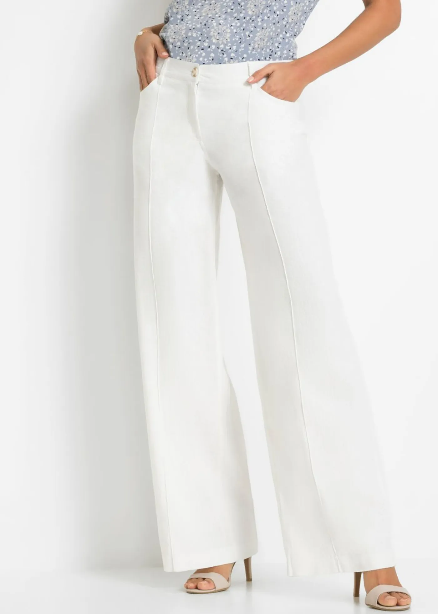 Clearance Pantalón palazzo de mezcla de lino Mujer Tallas Pequeñas
