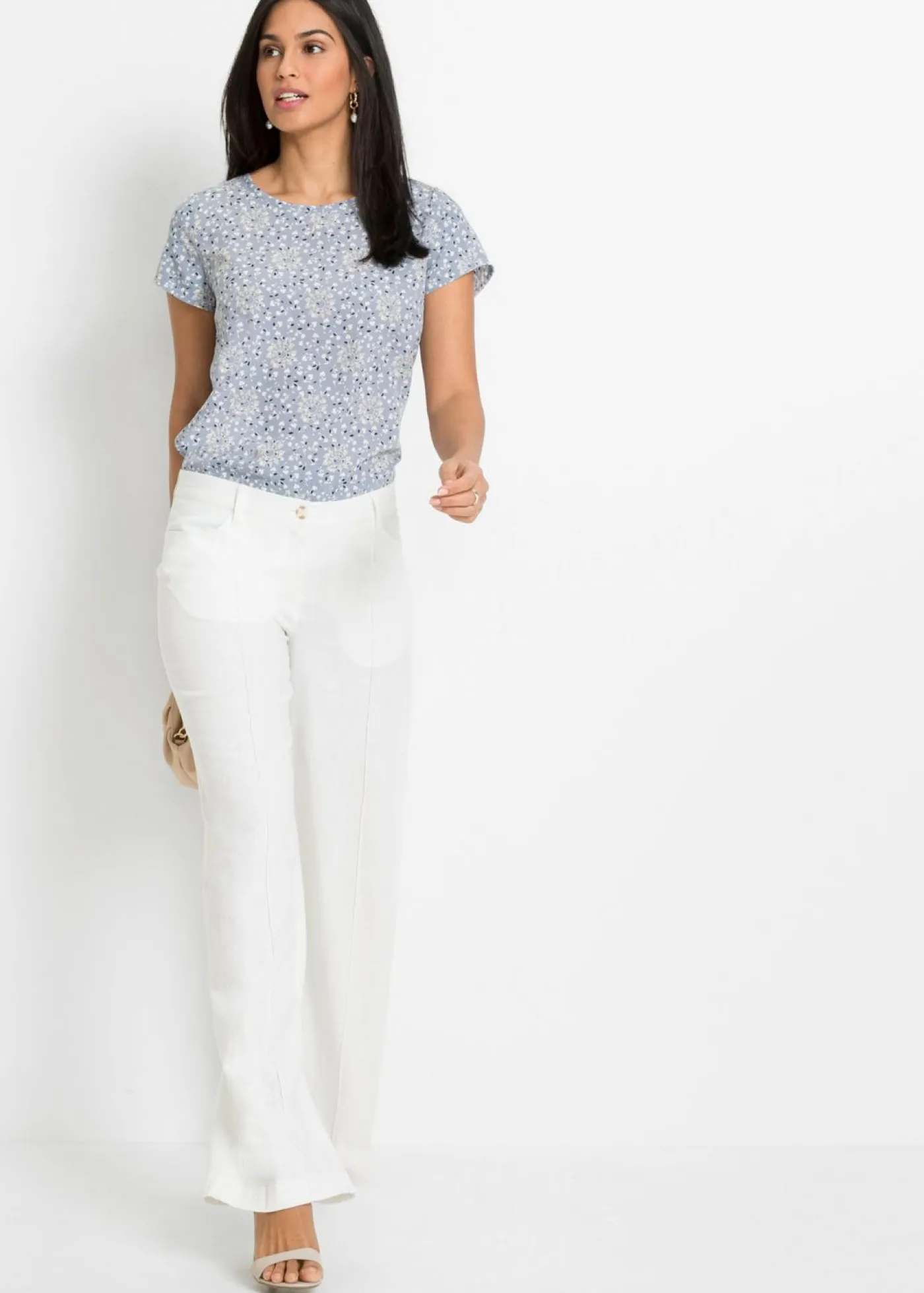 Clearance Pantalón palazzo de mezcla de lino Mujer Tallas Pequeñas