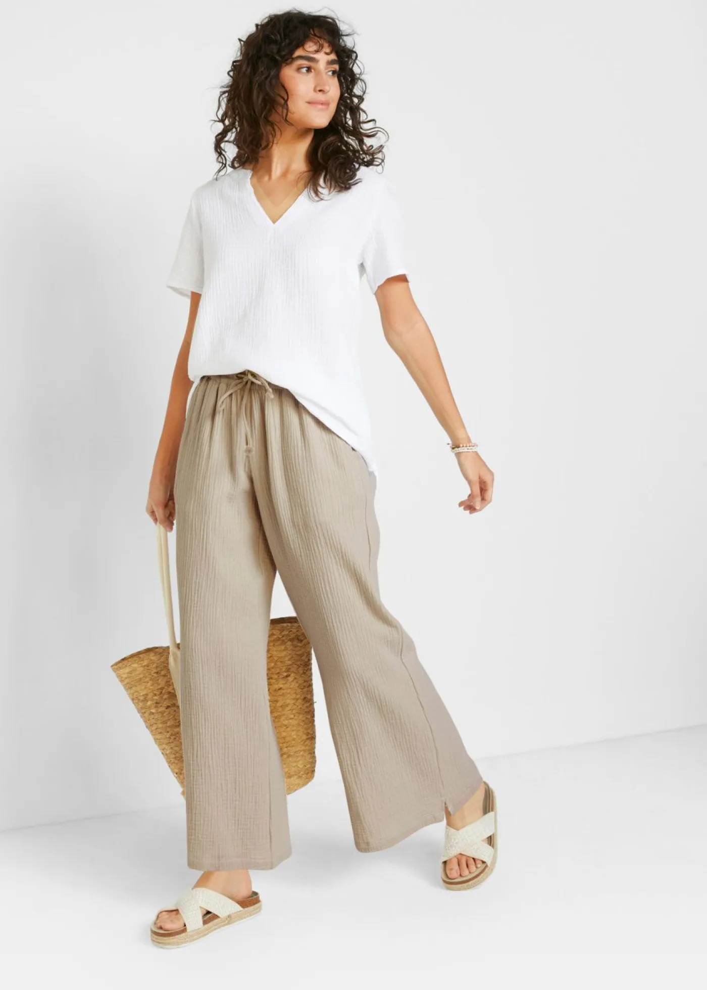 Sale Pantalón palazzo de muselina Mujer Pantalones|Tallas Pequeñas