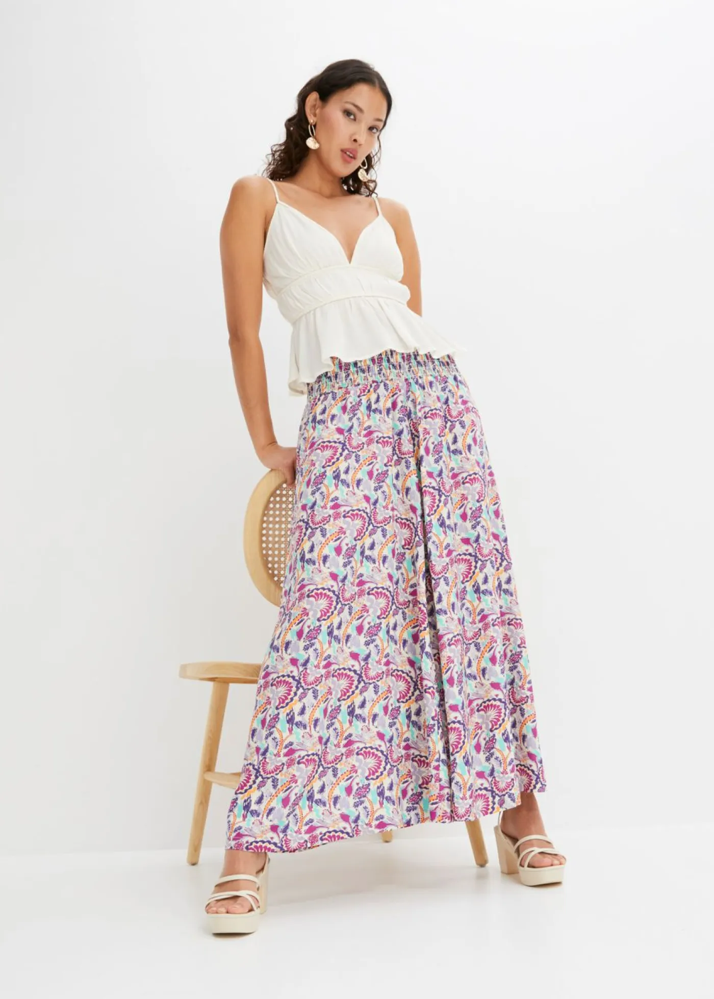 Online Pantalón Palazzo de viscosa fluida Mujer Pantalones|Tallas Pequeñas