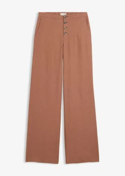 Pantalón palazzo largo con lino Mujer Pantalones|Novedades