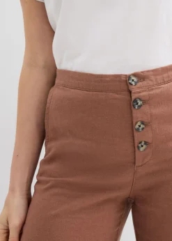 Pantalón palazzo largo con lino Mujer Pantalones|Novedades