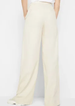 Pantalón palazzo largo con lino Mujer Pantalones|Novedades