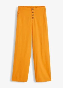 New Pantalón palazzo largo con lino Mujer Pantalones|Novedades