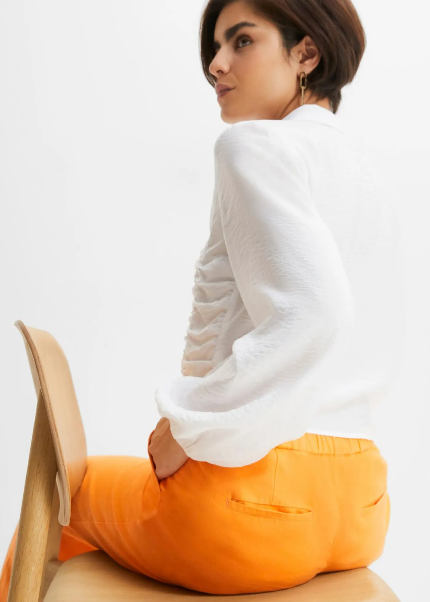 New Pantalón palazzo largo con lino Mujer Pantalones|Novedades