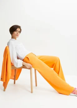 New Pantalón palazzo largo con lino Mujer Pantalones|Novedades