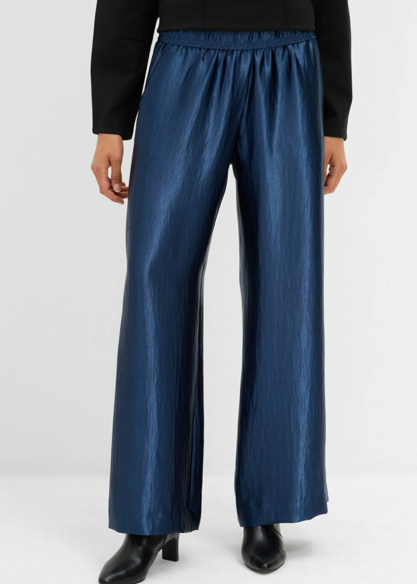 Online Pantalón palazzo satinado con cinturilla cómoda Mujer Esenciales|Pantalones