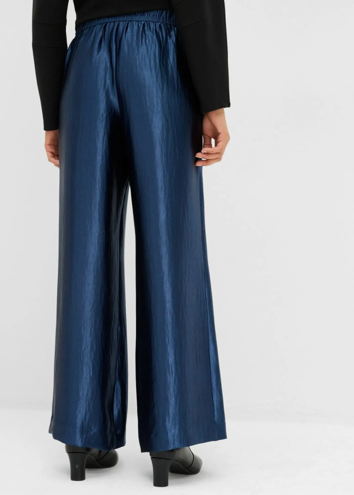 Online Pantalón palazzo satinado con cinturilla cómoda Mujer Esenciales|Pantalones