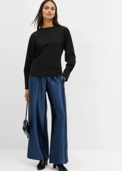 Online Pantalón palazzo satinado con cinturilla cómoda Mujer Esenciales|Pantalones