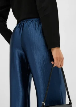 Online Pantalón palazzo satinado con cinturilla cómoda Mujer Esenciales|Pantalones