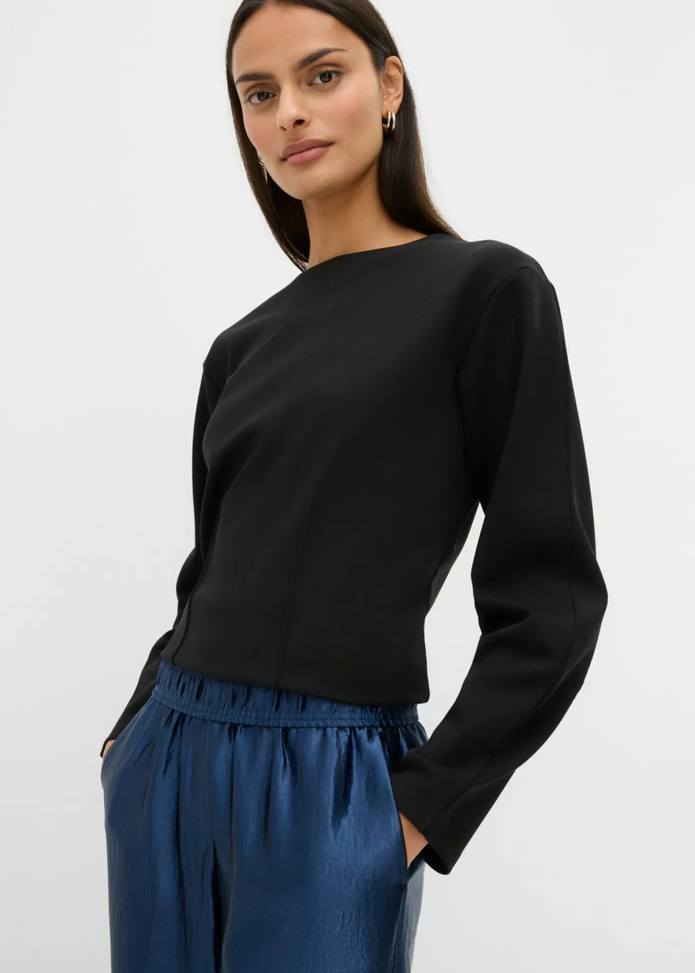 Online Pantalón palazzo satinado con cinturilla cómoda Mujer Esenciales|Pantalones