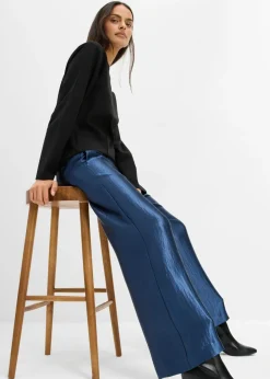 Online Pantalón palazzo satinado con cinturilla cómoda Mujer Esenciales|Pantalones