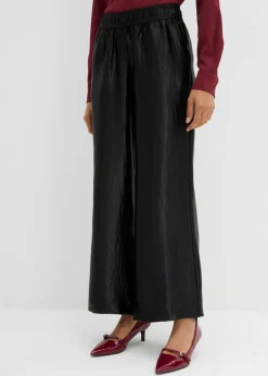 Clearance Pantalón palazzo satinado con cinturilla cómoda Mujer Esenciales|Pantalones