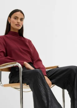 Clearance Pantalón palazzo satinado con cinturilla cómoda Mujer Esenciales|Pantalones