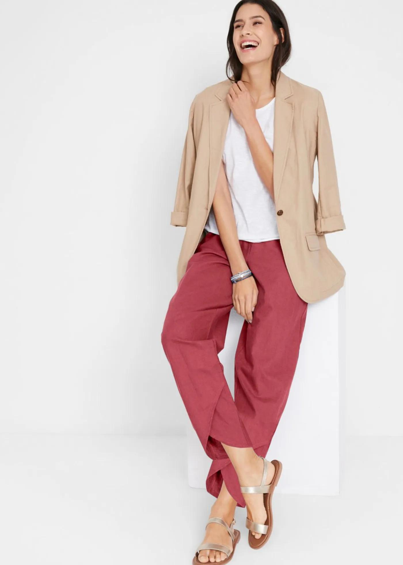 Online Pantalón pirata de mezcla de lino ligero Mujer Esenciales|Pantalones