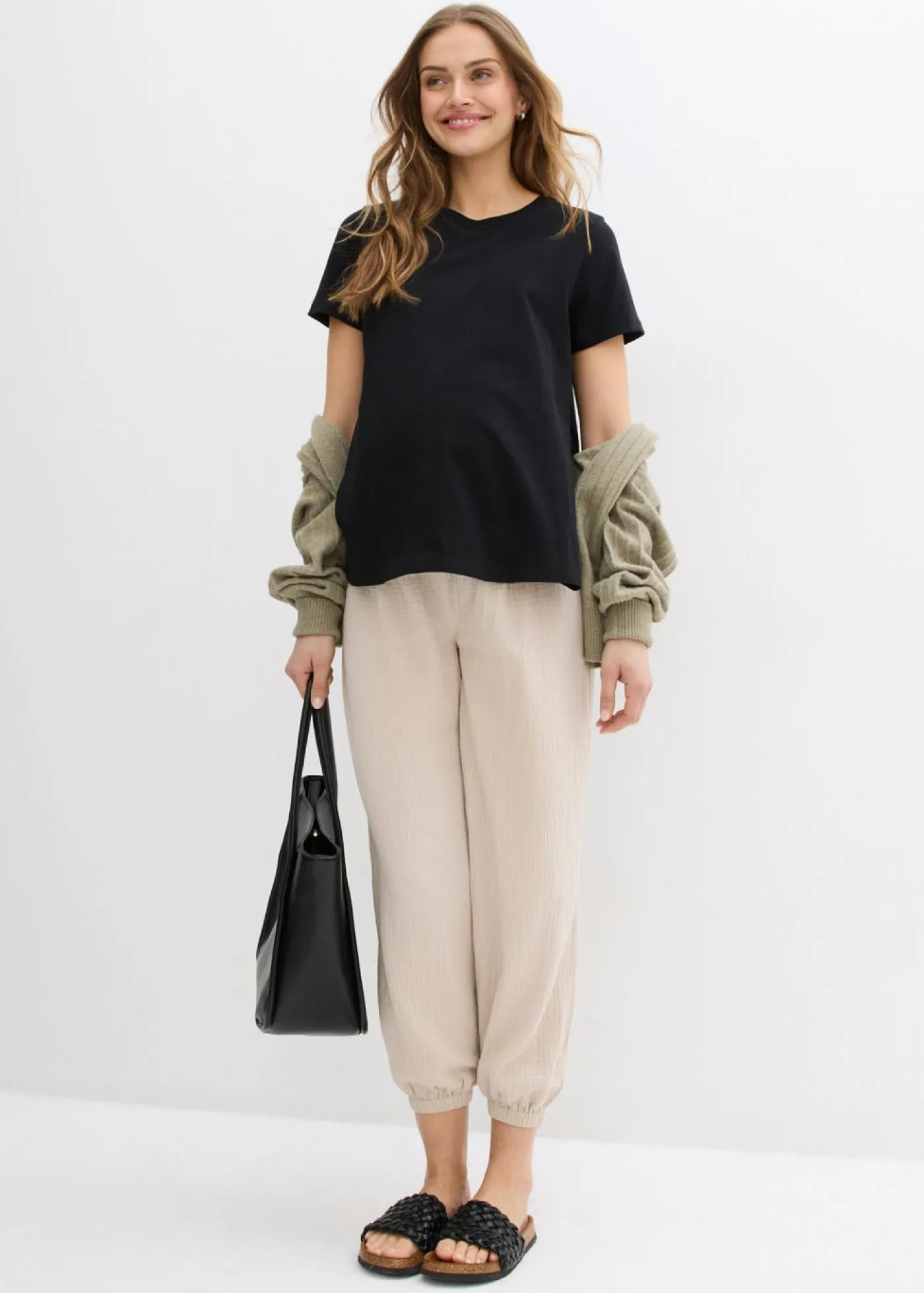 Sale Pantalón premamá 2 en 1 de muselina pura de algodón para durante y después del embarazo Mujer Premamá